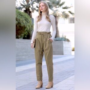 Zenana Outfitters Paper-Bag Waist Pants in Dusty Olive Women’s Size Small